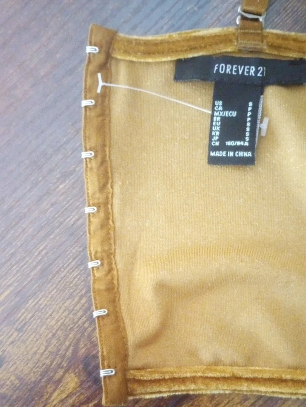 Forever 21 Gold Brown Velvet Sleeveless Corset Crop Top Rhinestone Buttons S